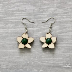Boucles d'oreilles PETITE FLEUR DE TIARE (bois clair, Aventurine 8 mm)