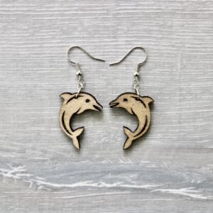 Boucles d'oreilles PETIT DAUPHIN (bois pailleté argenté)