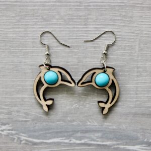 Boucles d'oreilles DAUPHIN (bois clair, Turquoise 8 mm)