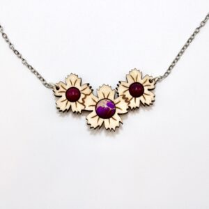 Collier Oeillets (bois clair, Jaspe rose et agate)