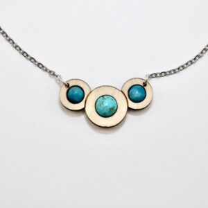 Collier Cercles (bois clair, Turquoise et apatite)