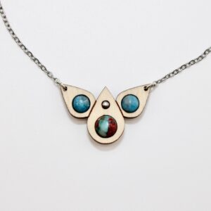 Collier Gouttes (bois clair, Jaspe et Apatite)