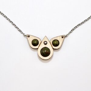 Collier Gouttes (bois clair, Aventurine et Unakite)