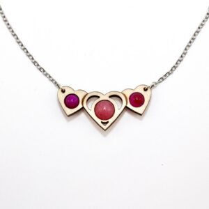 Collier Coeurs (bois clair, Jade et agate)