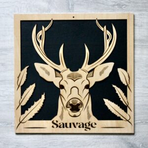Tableau TETE DE CERF Sauvage (fond noir)