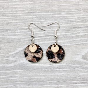 Boucles d'oreilles PETIT ROND (Tilleul, cuir "daim" léopard)