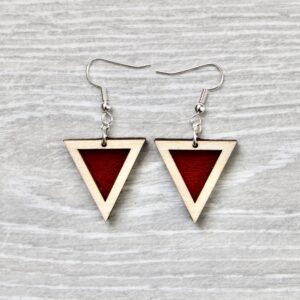 Boucles d'oreilles TRIANGLE AVEC FOND (Tilleul, cuir rouge)