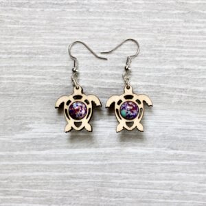 Boucles d'oreilles TORTUE (Tilleul, Jaspe violette/bleue 8 mm)
