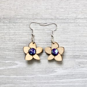 Boucles d'oreilles MOYENNE FLEUR DE TIARÉ (Tilleul, Jaspe violette/bleue 8 mm)