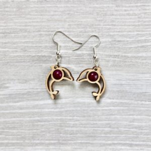 Boucles d'oreilles PETIT DAUPHIN (Tilleul, Agate rose 6 mm)