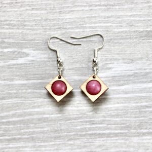 Boucles d'oreilles LOSANGE (Tilleul, Jade rose 8 mm)