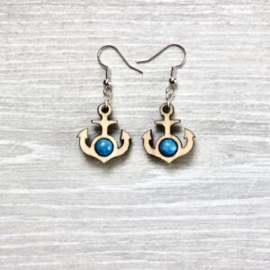Boucles d'oreilles PETITE ANCRE (Tilleul, Apatite bleue 6 mm)
